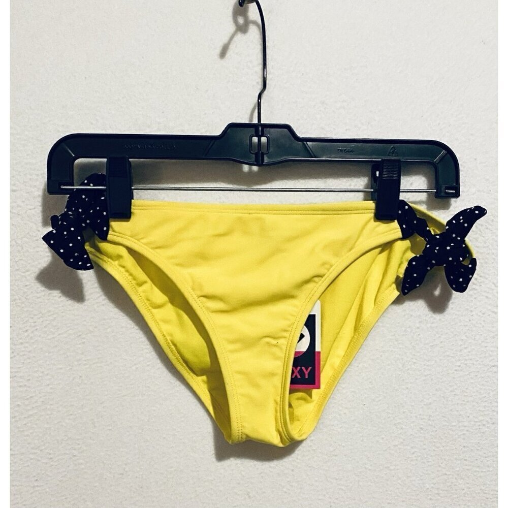 Roxy Swimwear Womens Medium Bright Yellow Bikini Bottom Polka Dot Side Ties Boho
